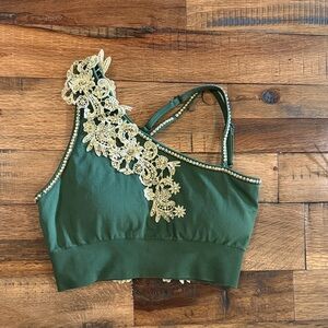 Green Lace Embellished Dance Top